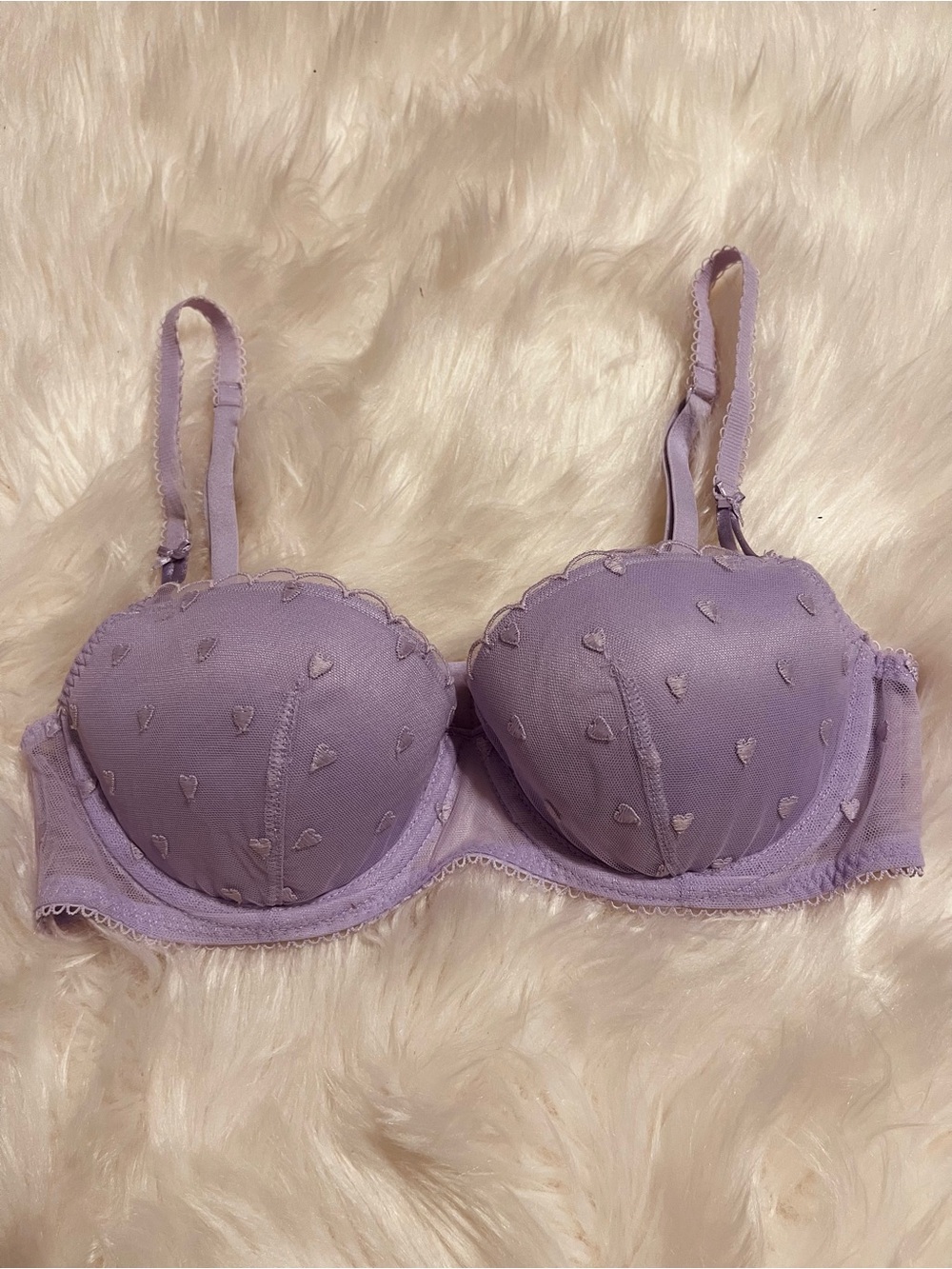 PINK Victoria’s Secret Lavender Heart Lace Push-Up Bra
